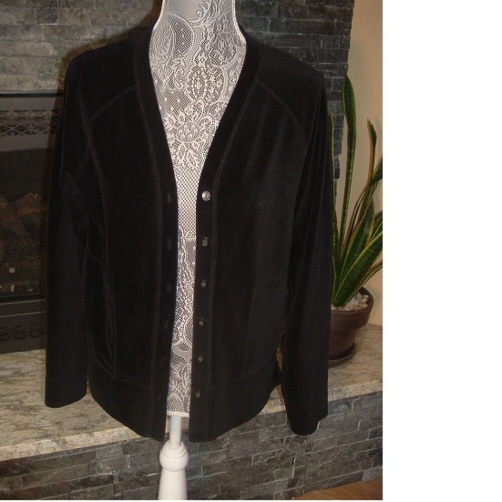 J. Jill Black Velour Velvet Corduroy baseball raglan style cardigan EUC! Size XS